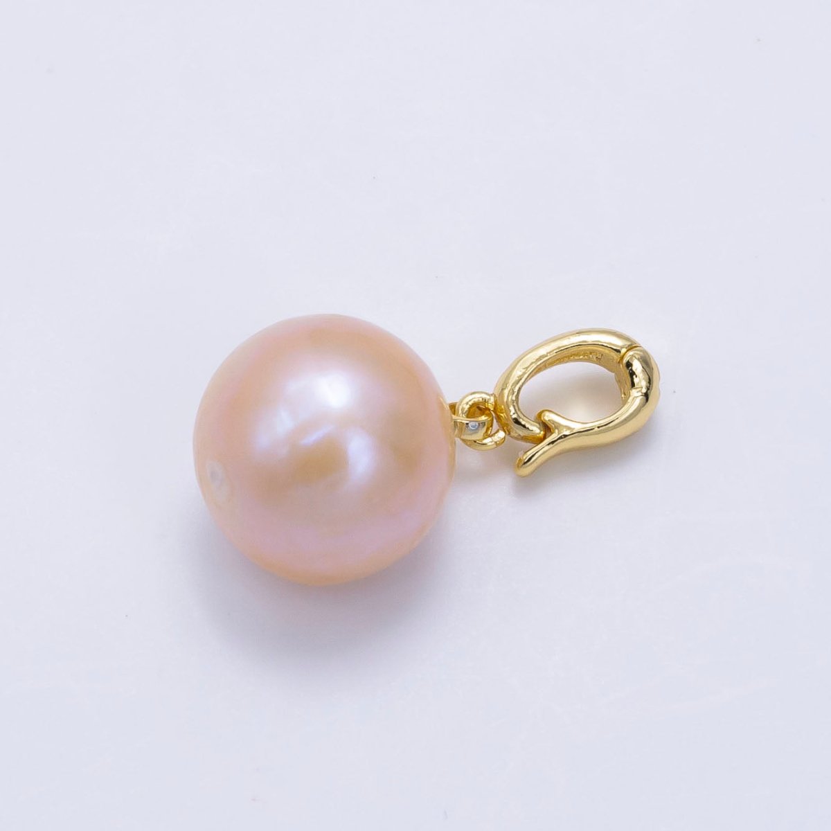 24K Gold Filled Pink Freshwater Pearl Button Snap Latch Bail Pendant | P1895 - DLUXCA