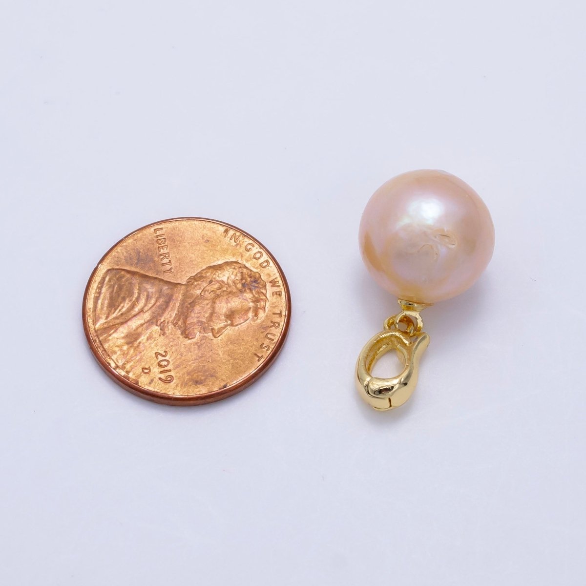 24K Gold Filled Pink Freshwater Pearl Button Snap Latch Bail Pendant | P1895 - DLUXCA