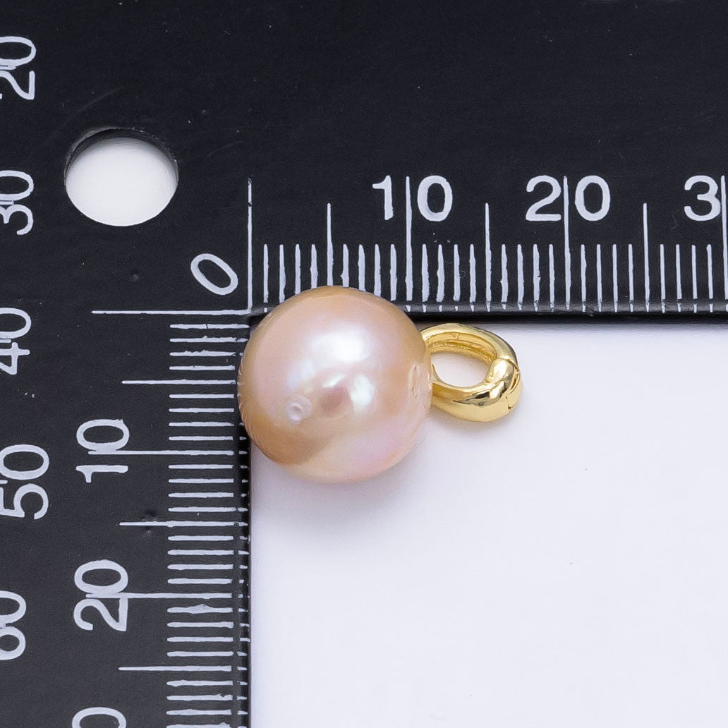 24K Gold Filled Pink Freshwater Pearl Button Snap Latch Bail Pendant | P1895 - DLUXCA