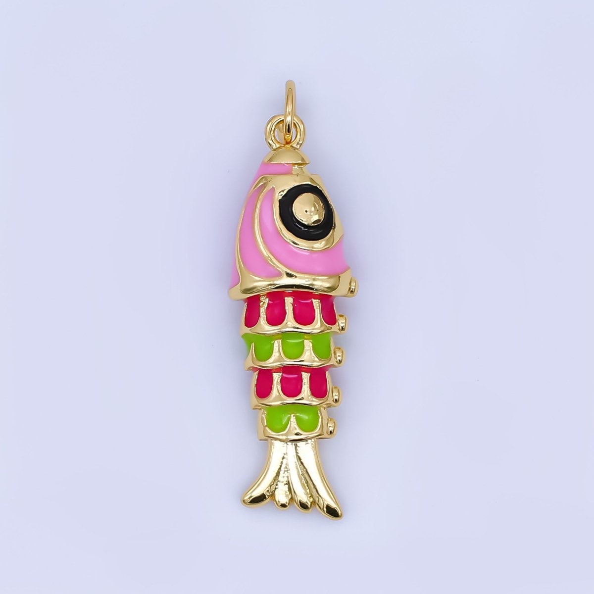 24K Gold Filled Pink, Green, Blue, Putple Multicolor Fish 3D Multidimensional Charm | AJ435 AJ436 - DLUXCA