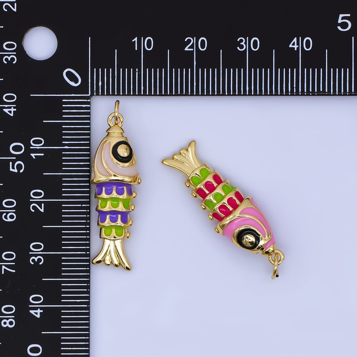 24K Gold Filled Pink, Green, Blue, Putple Multicolor Fish 3D Multidimensional Charm | AJ435 AJ436 - DLUXCA