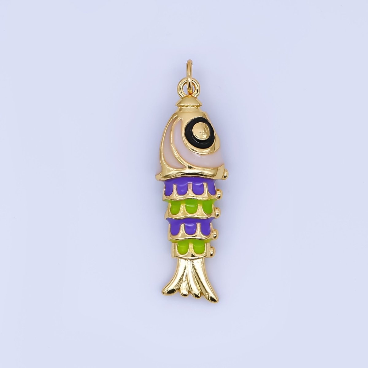24K Gold Filled Pink, Green, Blue, Putple Multicolor Fish 3D Multidimensional Charm | AJ435 AJ436 - DLUXCA