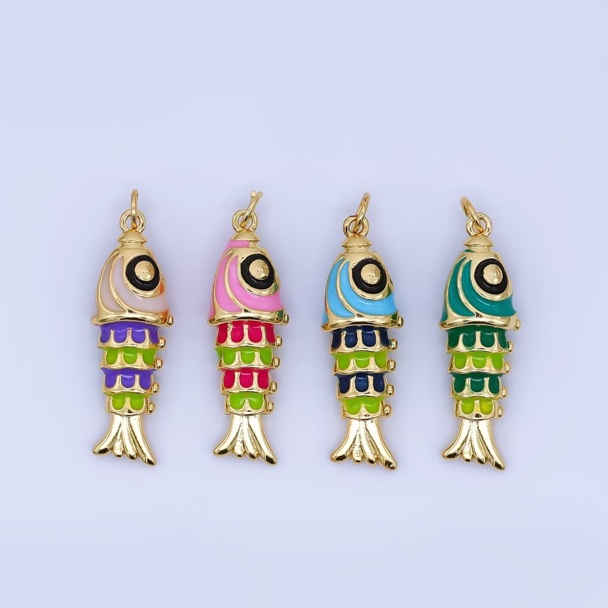 24K Gold Filled Pink, Green, Blue, Putple Multicolor Fish 3D Multidimensional Charm | AJ435 AJ436 - DLUXCA