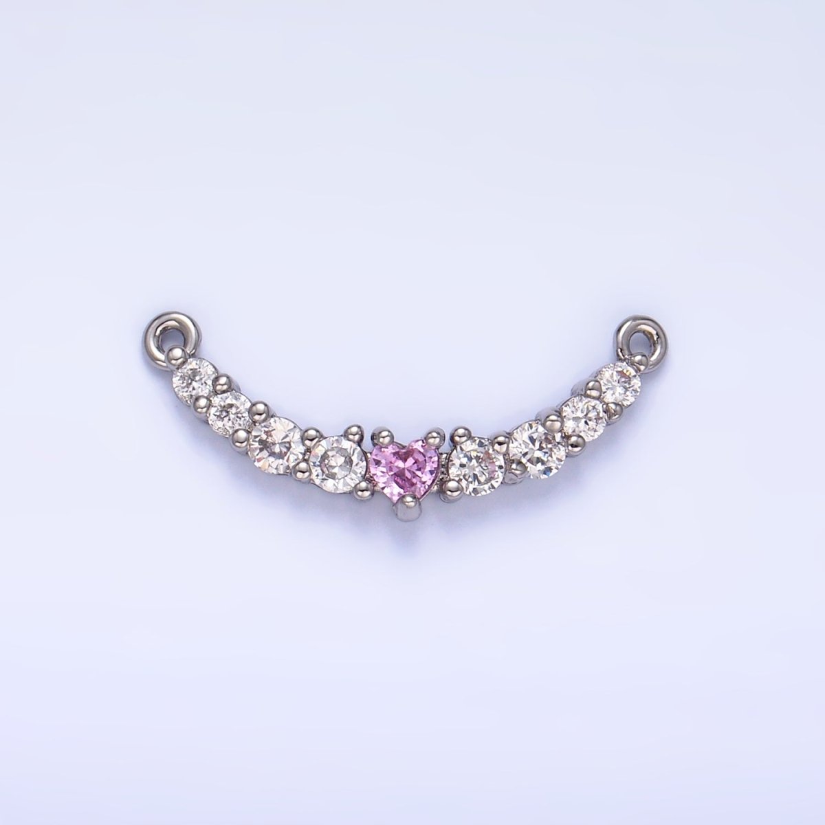 24K Gold Filled Pink Heart CZ Micro Paved Curved Connector in Gold & Silver | Y004 - DLUXCA