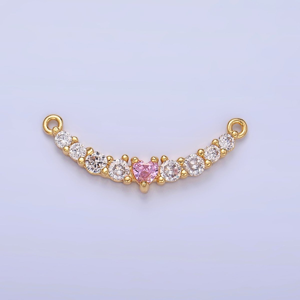 24K Gold Filled Pink Heart CZ Micro Paved Curved Connector in Gold & Silver | Y004 - DLUXCA