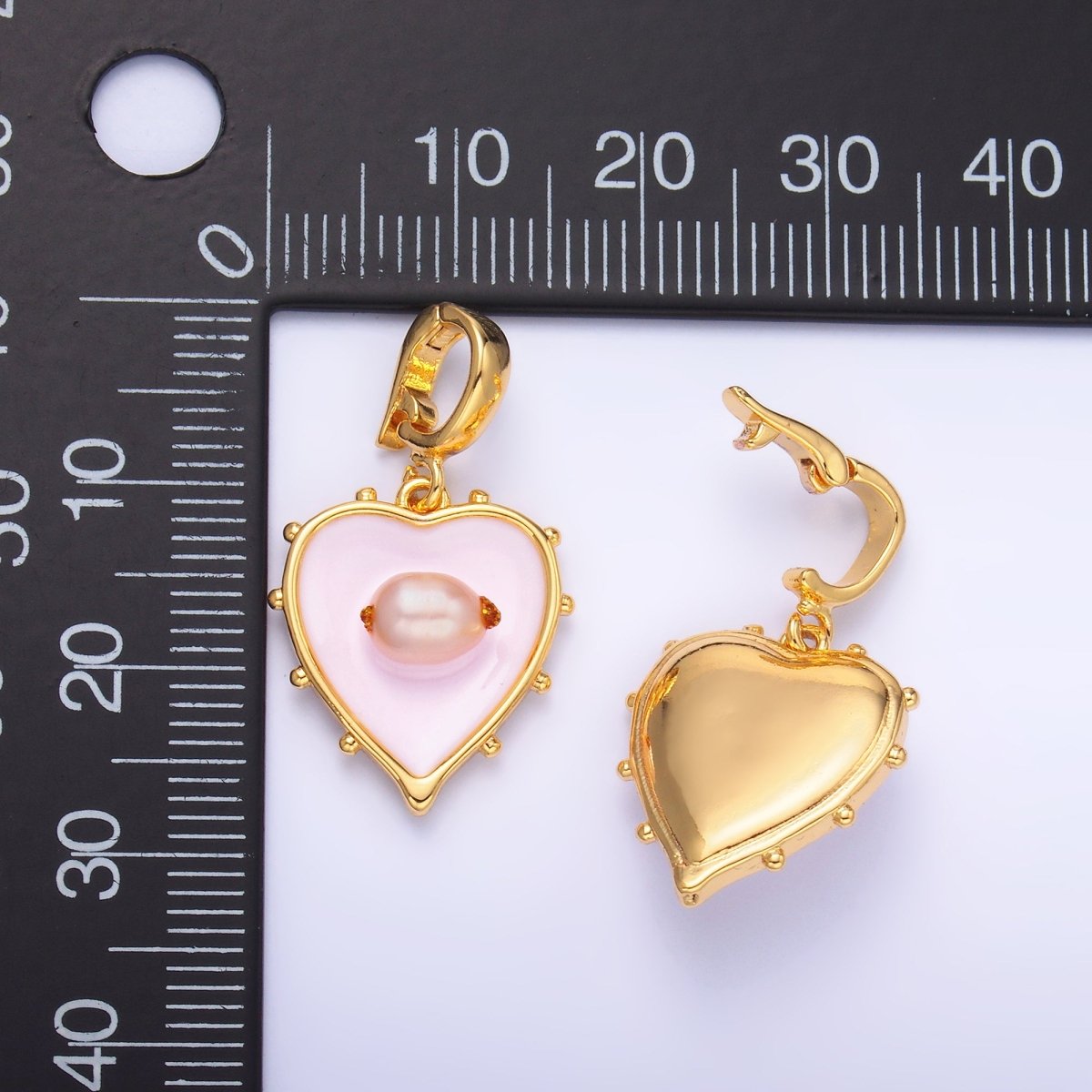 24K Gold Filled Pink Heart Enamel Charm with Snap Bail Pendant | AA - 1463 - DLUXCA