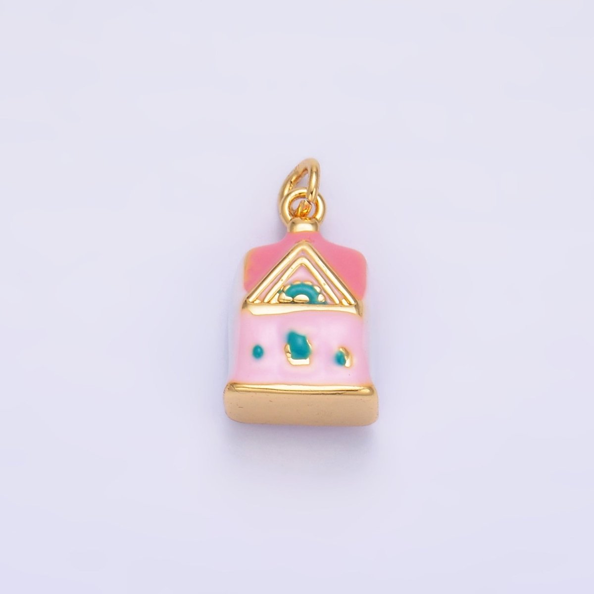 24K Gold Filled Pink House Enamel Ceramic Drop Charm | W251 - DLUXCA