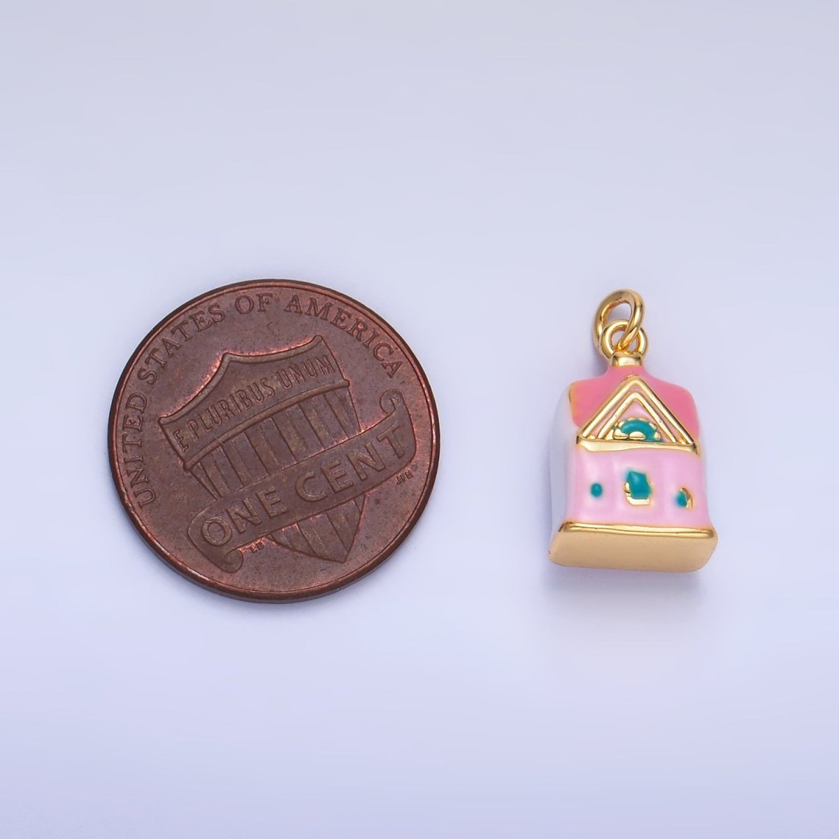 24K Gold Filled Pink House Enamel Ceramic Drop Charm | W251 - DLUXCA