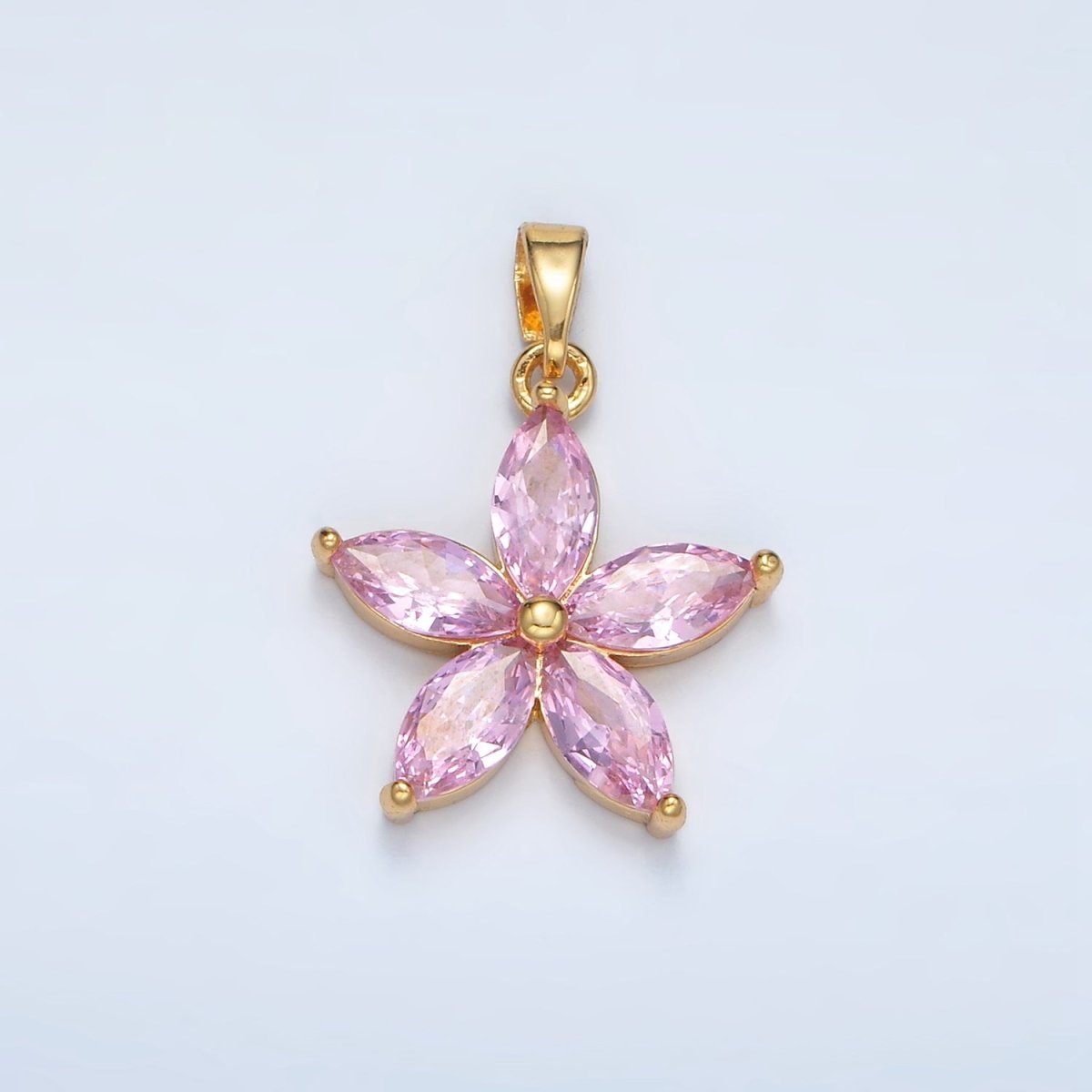 24K Gold Filled Pink Marquise CZ Flower Pendant in Gold & Silver | AA1392 - DLUXCA