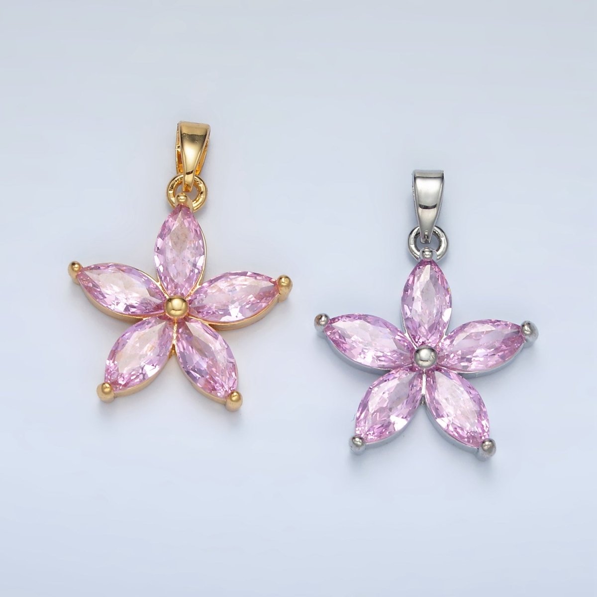 24K Gold Filled Pink Marquise CZ Flower Pendant in Gold & Silver | AA1392 - DLUXCA