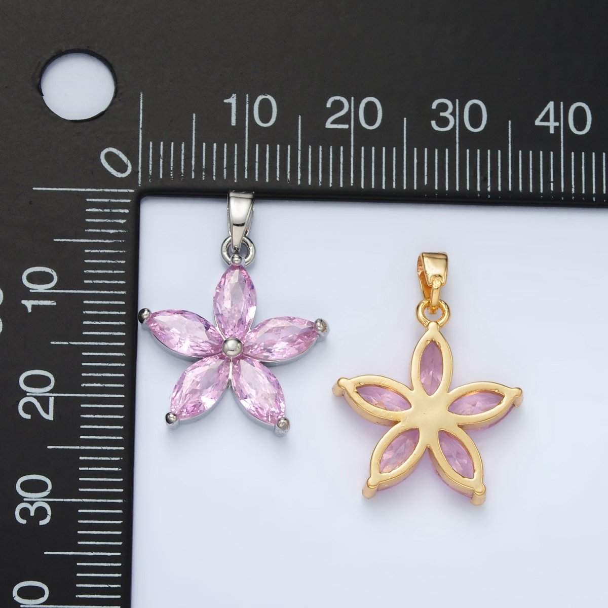 24K Gold Filled Pink Marquise CZ Flower Pendant in Gold & Silver | AA1392 - DLUXCA