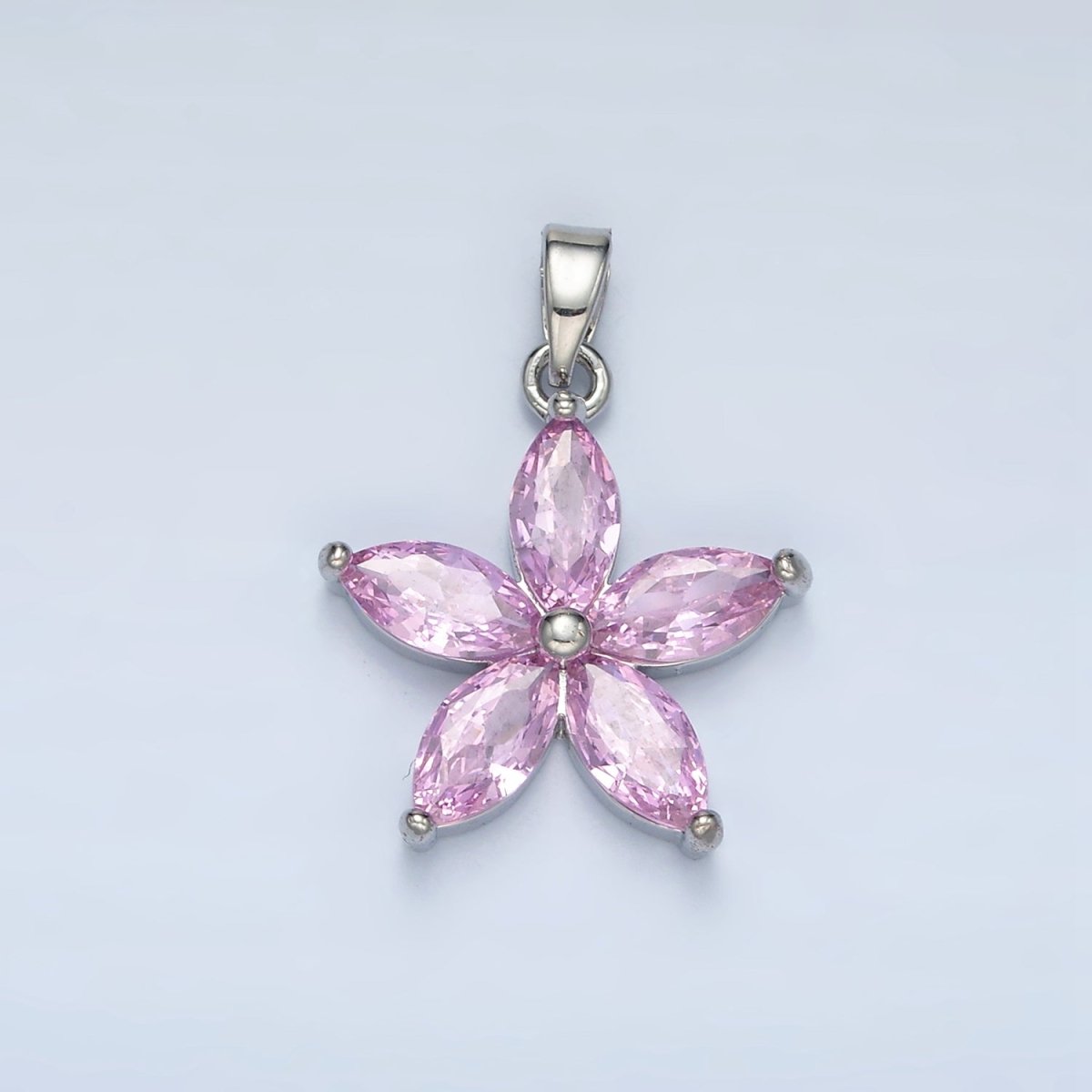 24K Gold Filled Pink Marquise CZ Flower Pendant in Gold & Silver | AA1392 - DLUXCA