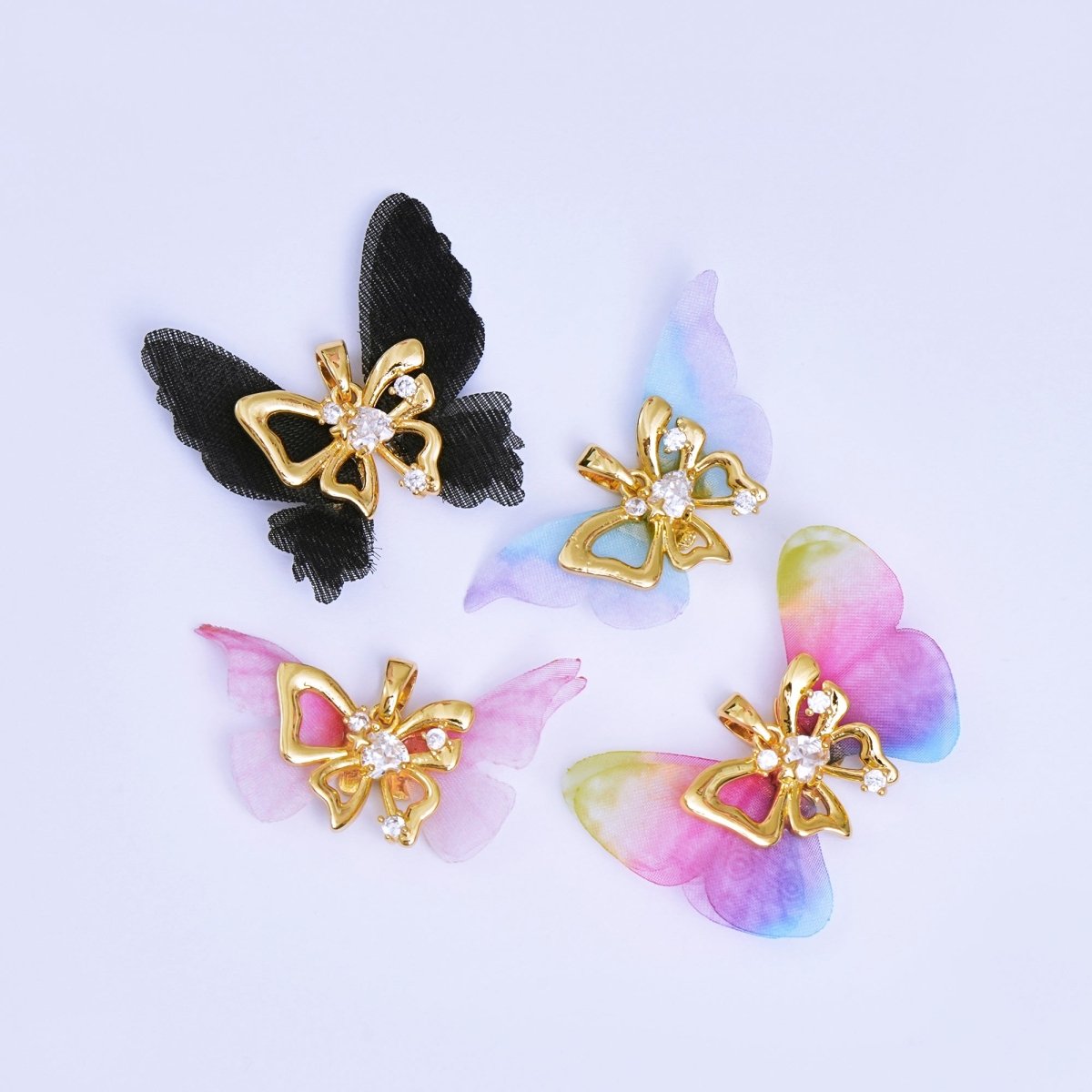 24K Gold Filled Pink, Purple, Black Dreamy Butterfly Mariposa Pendant | AA1638 - AA1641 - DLUXCA