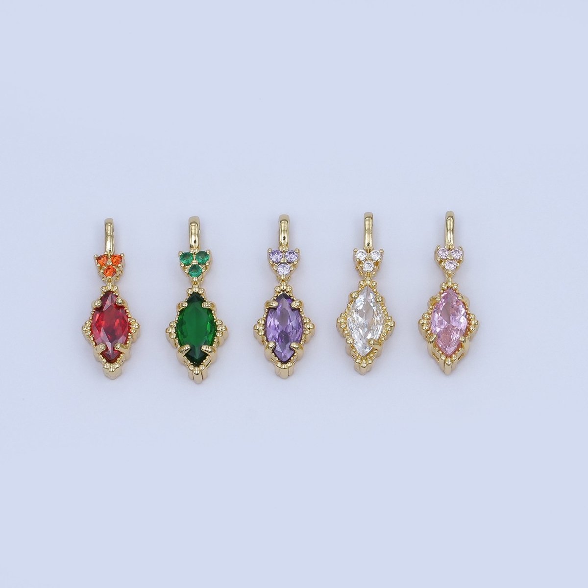 24K Gold Filled Pink, Purple, Clear, Green, Red Marquise Pendant | AH414 - AH416 - DLUXCA