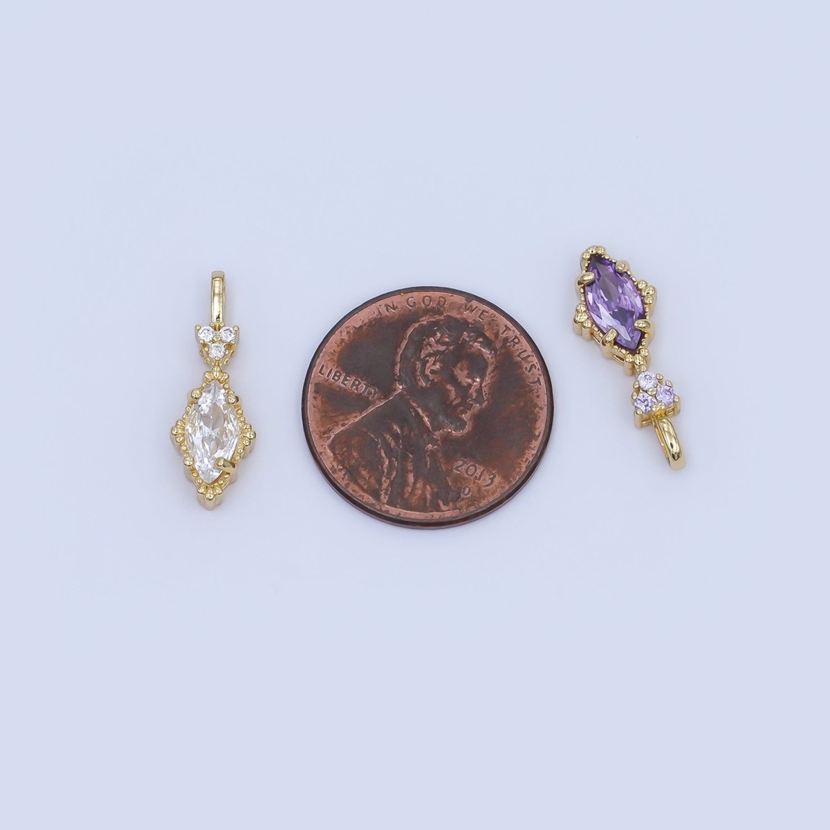 24K Gold Filled Pink, Purple, Clear, Green, Red Marquise Pendant | AH414 - AH416 - DLUXCA