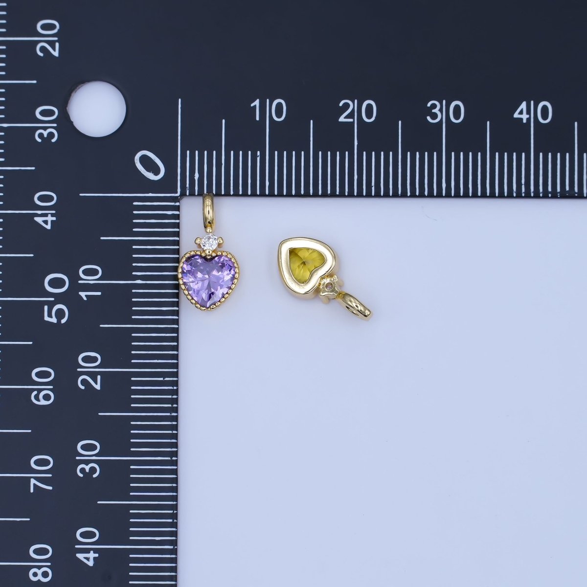 24K Gold Filled Pink, Purple, Clear, Red, Yellow CZ Heart Charm