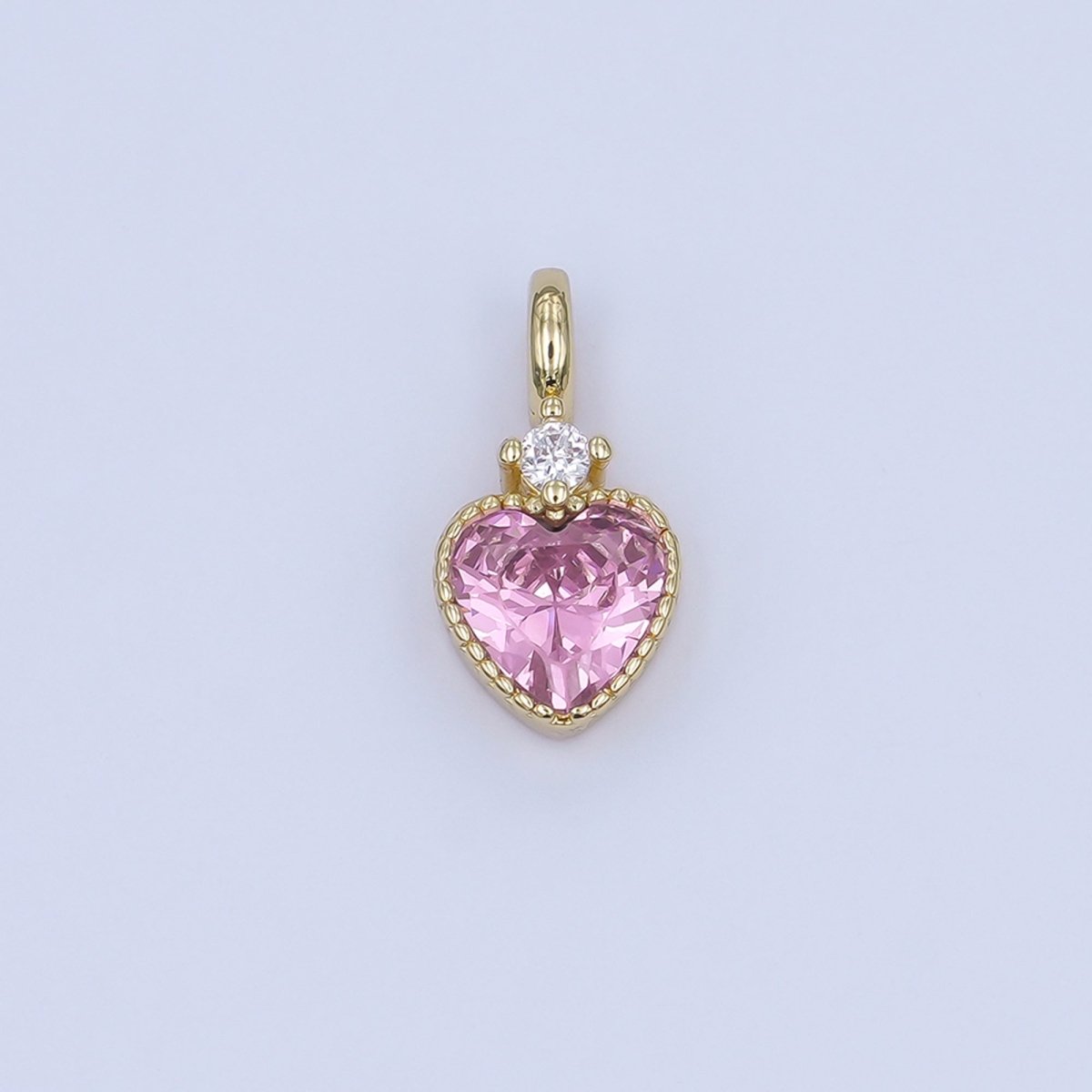 24K Gold Filled Pink, Purple, Clear, Red, Yellow CZ Heart Charm