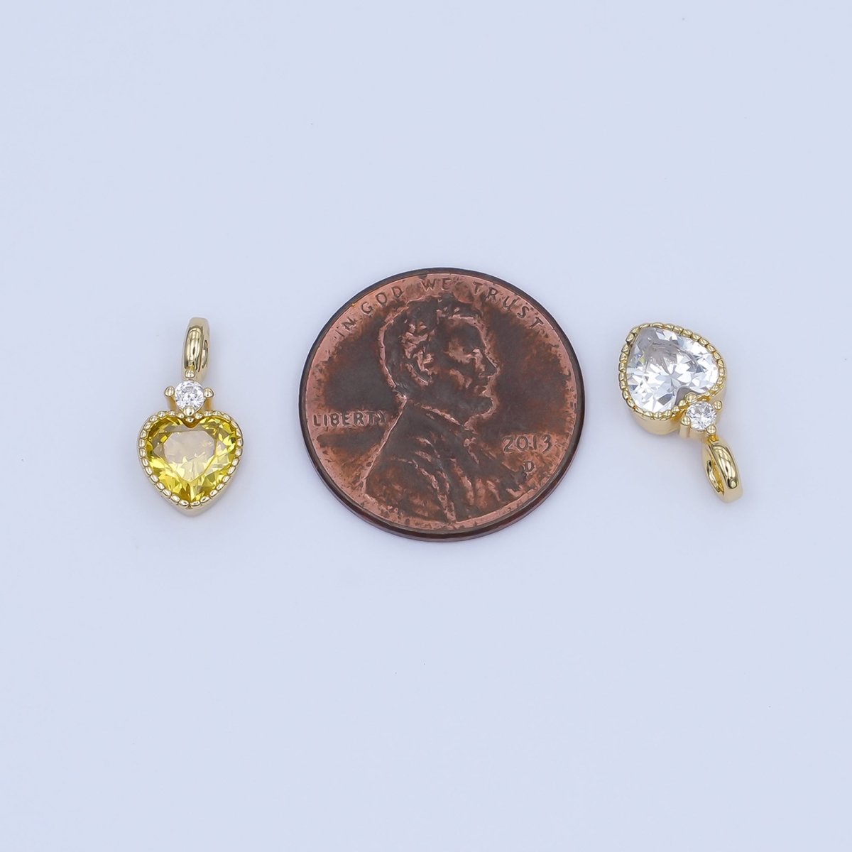 24K Gold Filled Pink, Purple, Clear, Red, Yellow CZ Heart Charm | M910 - M915 - DLUXCA