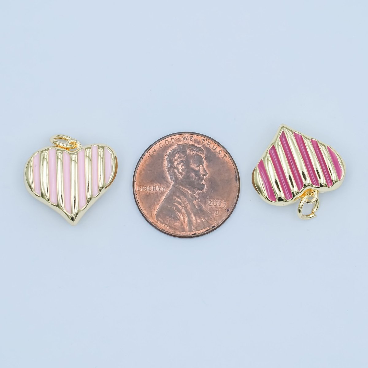 24K Gold Filled Pink, Red, Black, Fuchsia Enamel Stripped Heart Charm | N135 - N136 - DLUXCA
