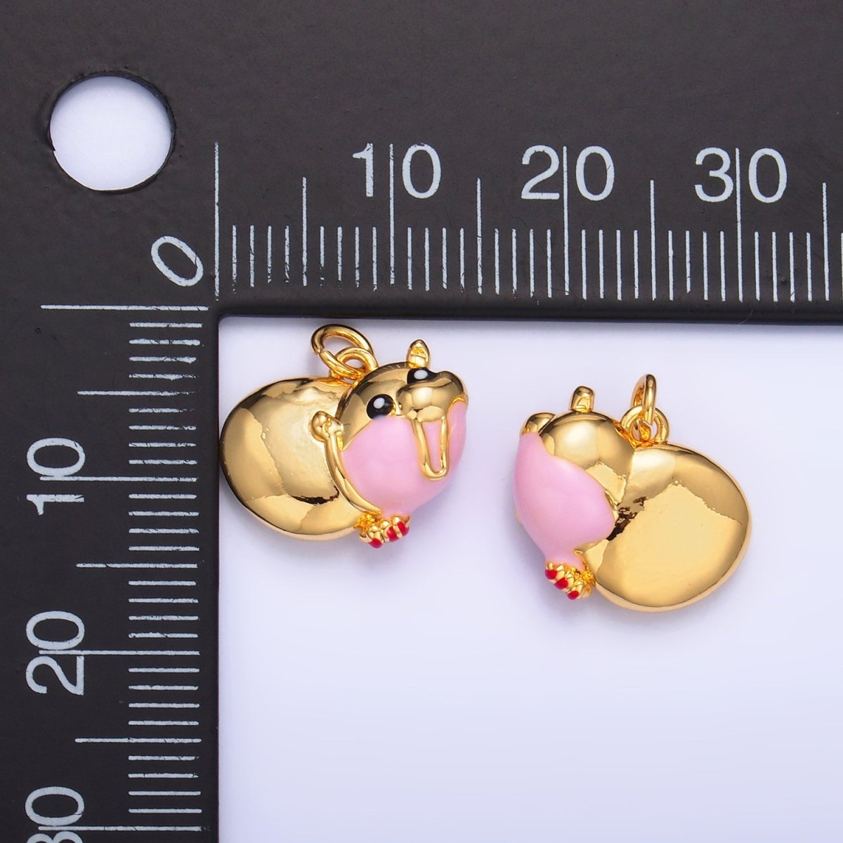 24K Gold Filled Pink Rotund Hippopotamus Multidimensional 3D Animal Charm | W242 - DLUXCA