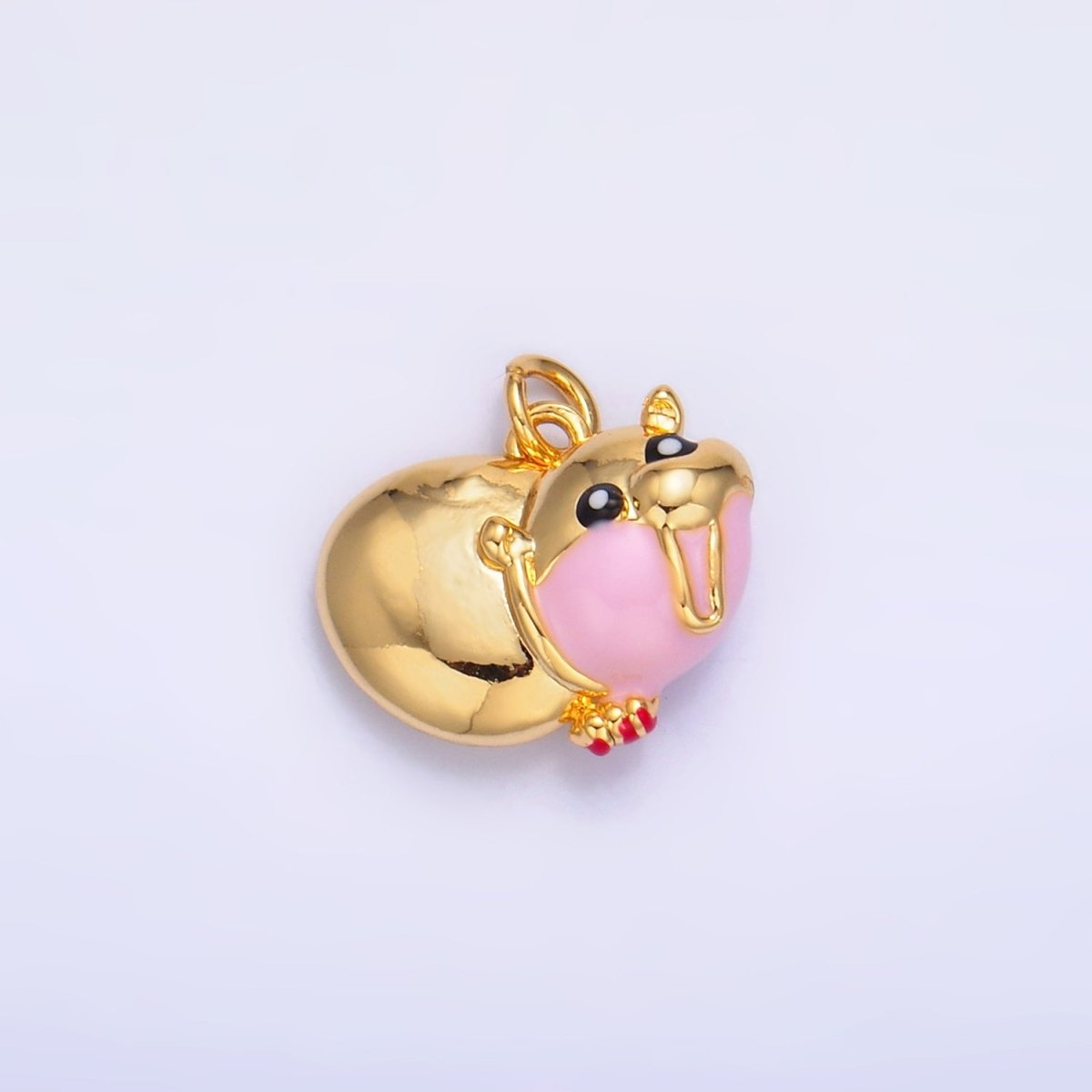 24K Gold Filled Pink Rotund Hippopotamus Multidimensional 3D Animal Charm | W242 - DLUXCA