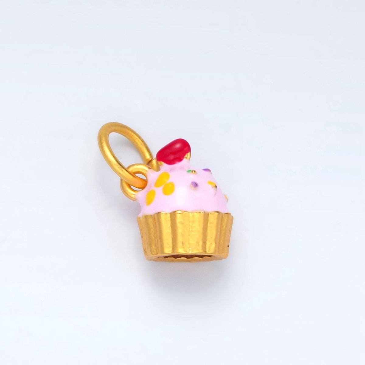 24K Gold Filled Pink, Sprinkled Cover Cupcake w/ Cherry Enamel Charms | AG922 - DLUXCA