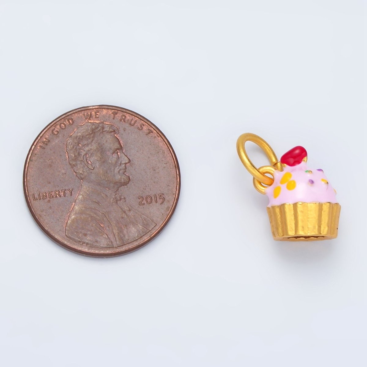 24K Gold Filled Pink, Sprinkled Cover Cupcake w/ Cherry Enamel Charms | AG922 - DLUXCA