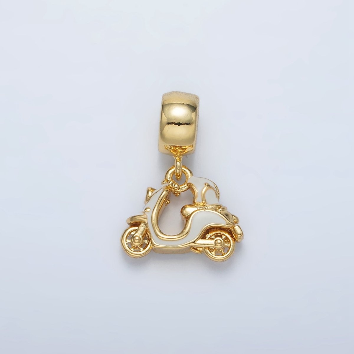 24K Gold Filled Pink, White Enamel Motorbike Scooter Vehicle Rhondelle Bail Drop Pendant | AC095 - DLUXCA