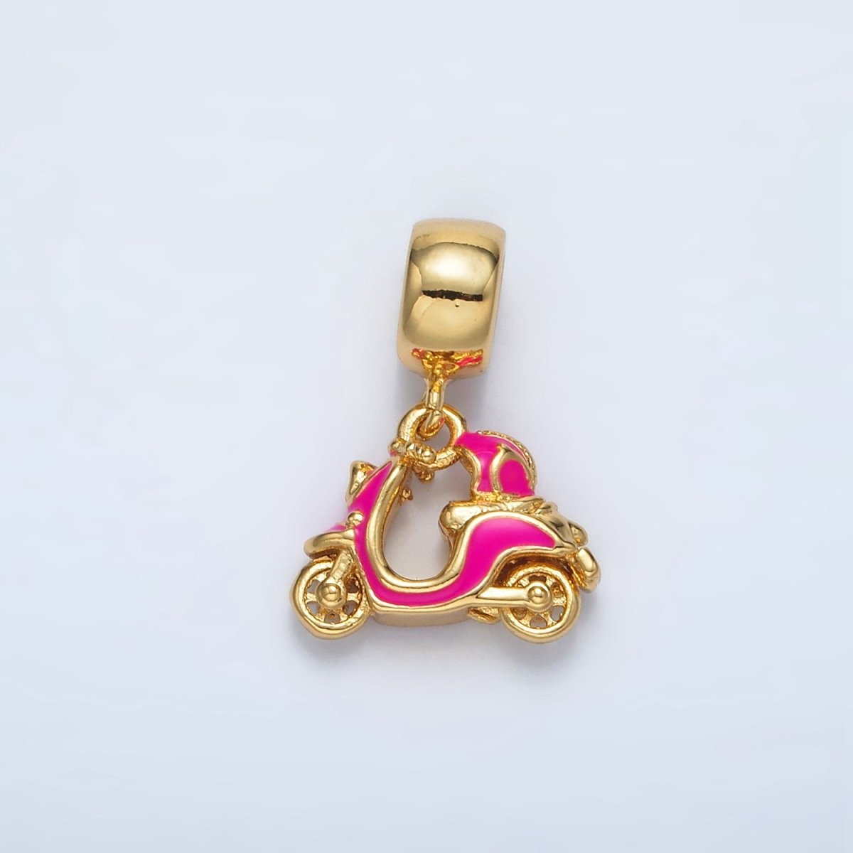 24K Gold Filled Pink, White Enamel Motorbike Scooter Vehicle Rhondelle Bail Drop Pendant | AC095 - DLUXCA