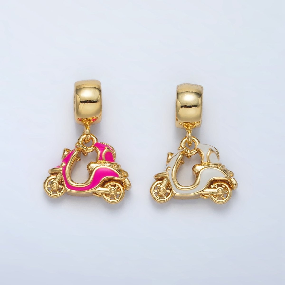 24K Gold Filled Pink, White Enamel Motorbike Scooter Vehicle Rhondelle Bail Drop Pendant | AC095 - DLUXCA