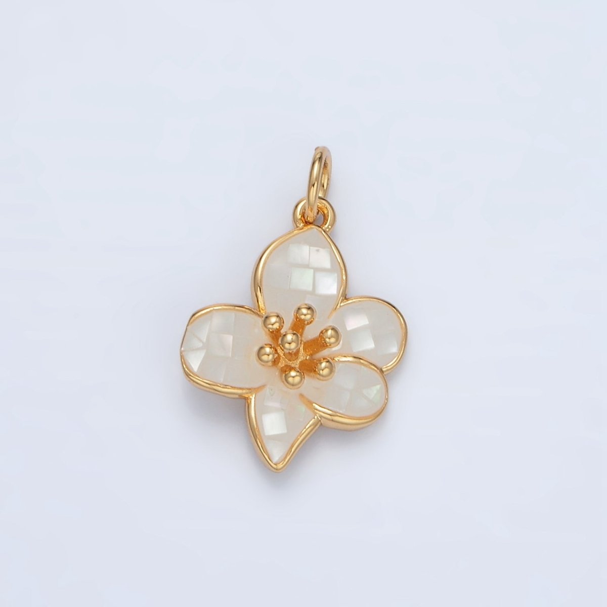 24K Gold Filled Pink, White Opal Hibiscus Flower Mini Charm | AG877 - DLUXCA