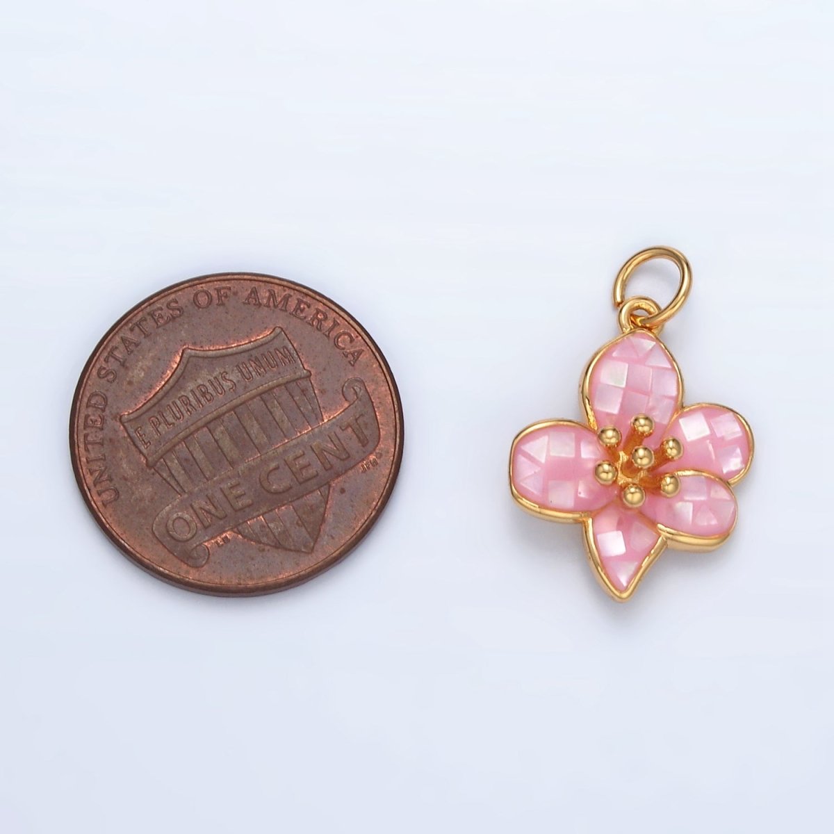 24K Gold Filled Pink, White Opal Hibiscus Flower Mini Charm | AG877 - DLUXCA