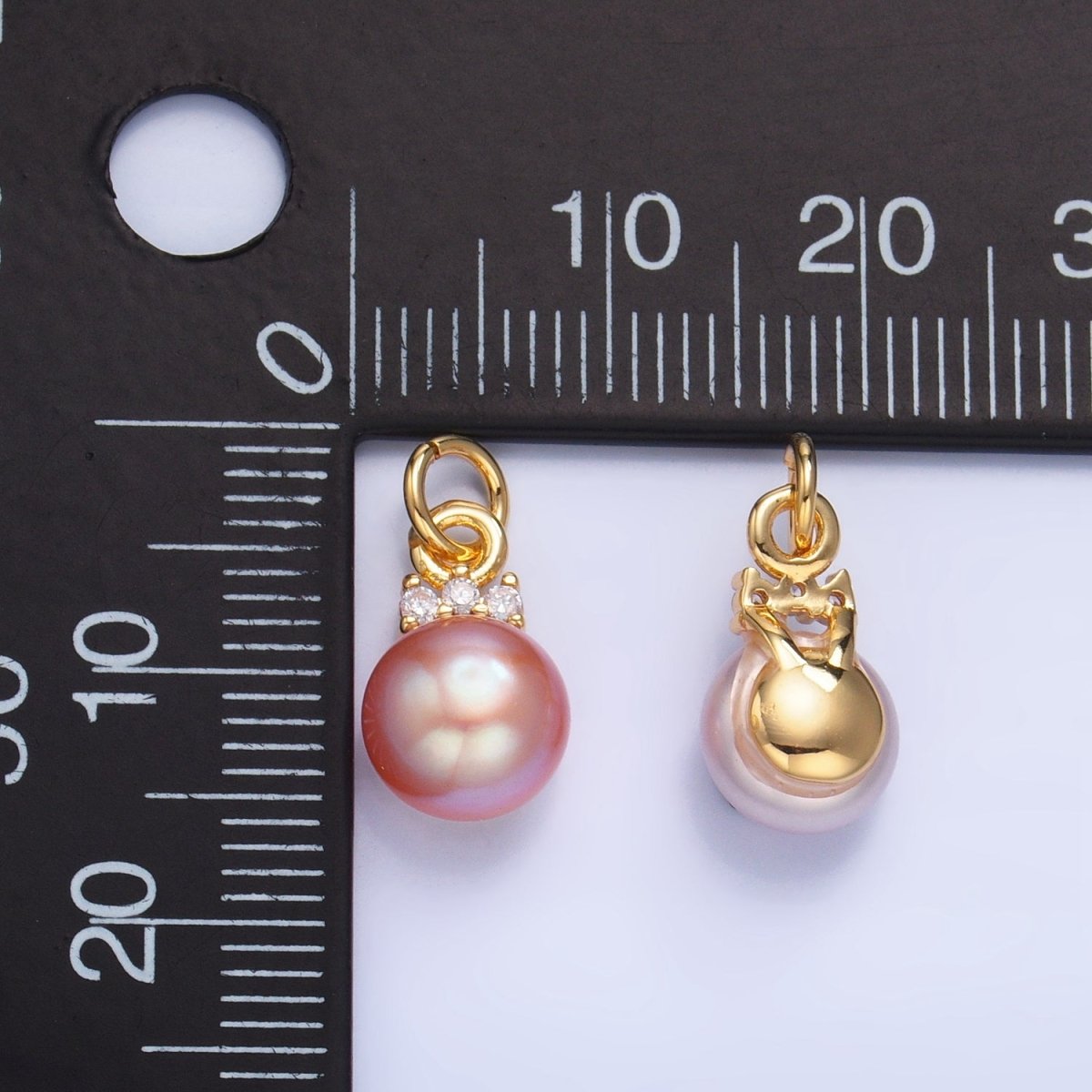 24K Gold Filled Pink, White, Purple Freshwater Pearl CZ Charm | P1920 - P1922 - DLUXCA