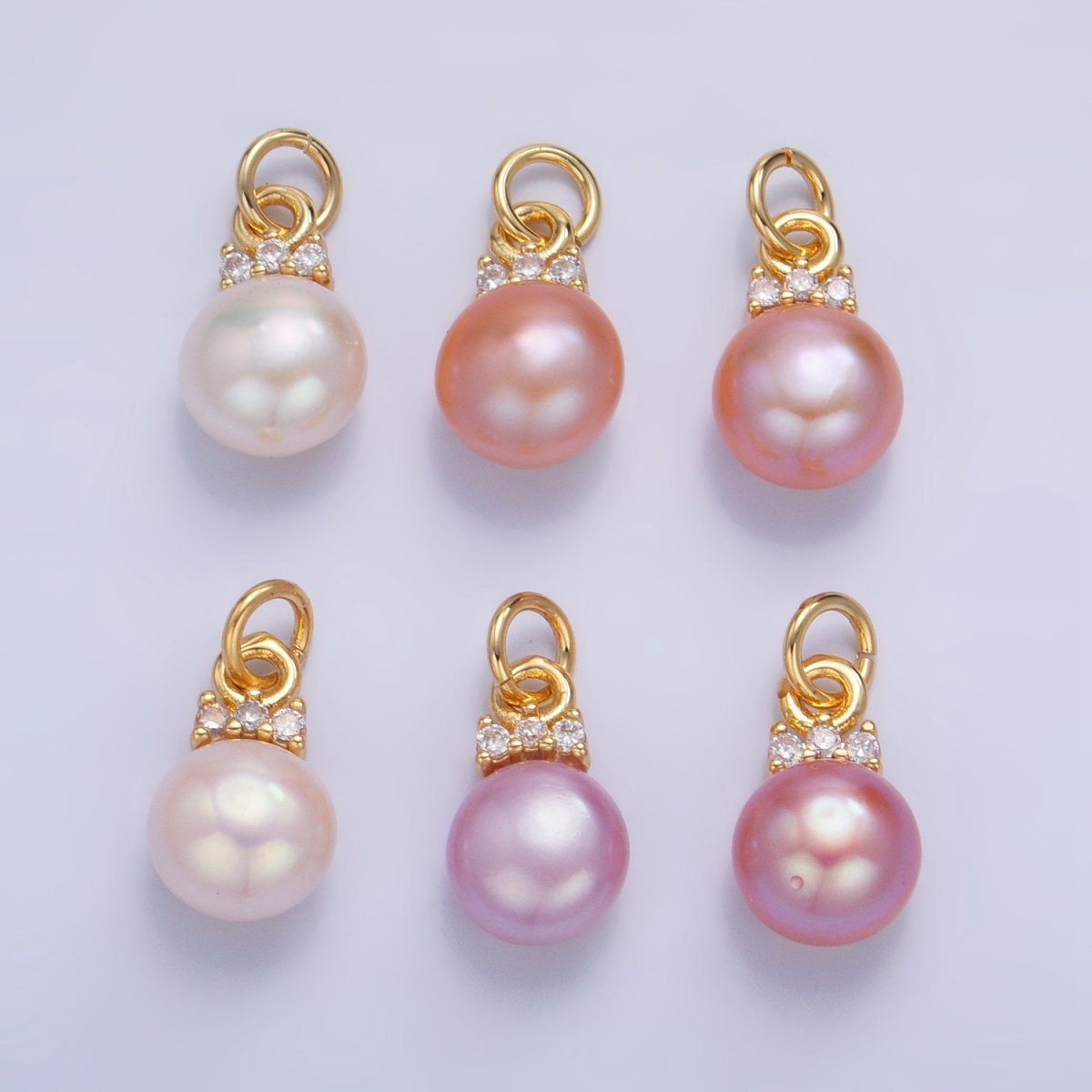 24K Gold Filled Pink, White, Purple Freshwater Pearl CZ Charm | P1920 - P1922 - DLUXCA