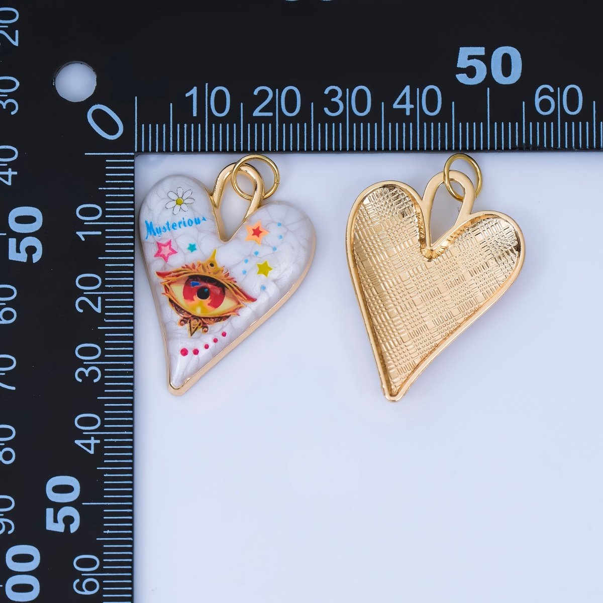 24K Gold Filled Pop Art Eye White Glitter Enamel Padlock Heart Charm | AJ439 - AJ444 - DLUXCA