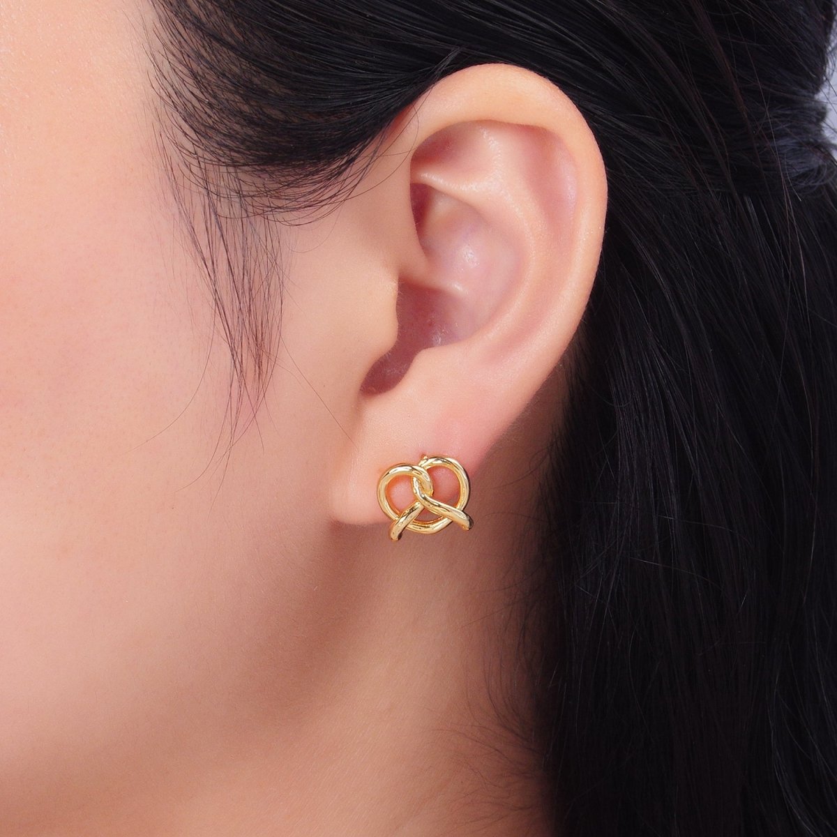 24K Gold Filled Pretzel Pastry Minimalist Stud Earrings | V493 - DLUXCA