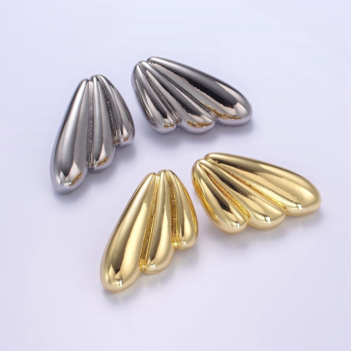 24K Gold Filled Puffed Croissant Wings Earrings Set in Gold & Silver | P534 P535 - DLUXCA