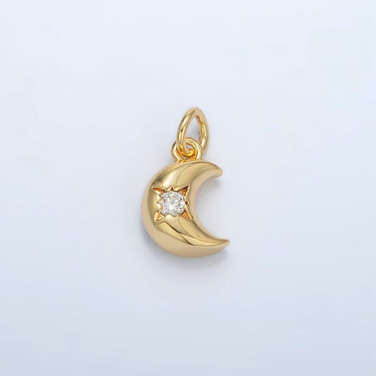 24K Gold Filled Puffy CZ Celestial Cresent Moon Charm | AC - 157 - DLUXCA