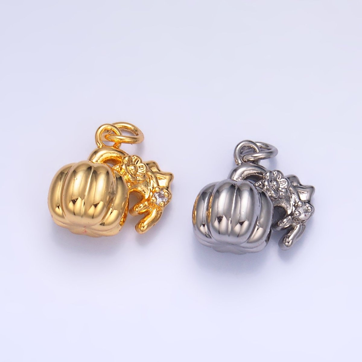 24K Gold Filled Pumpkin Flower Fruit 3D Multidimensional Charm in Gold & Silver | W358 - DLUXCA