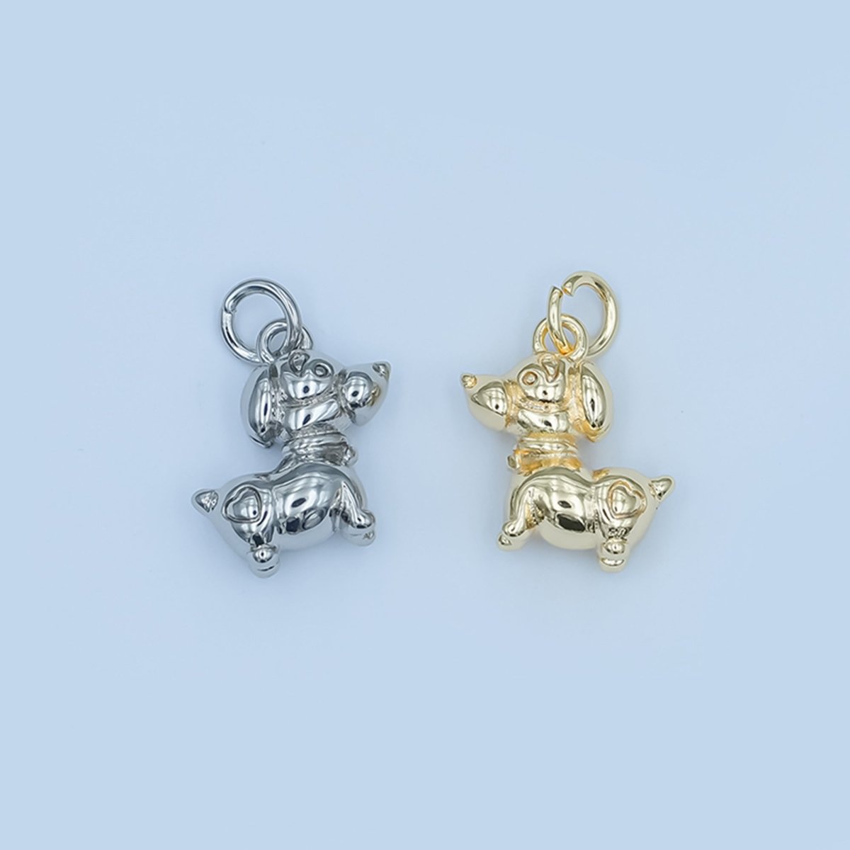 24K Gold Filled Puppy Dog Multidimensional 3D Charm in Gold & Silver | N090 - DLUXCA