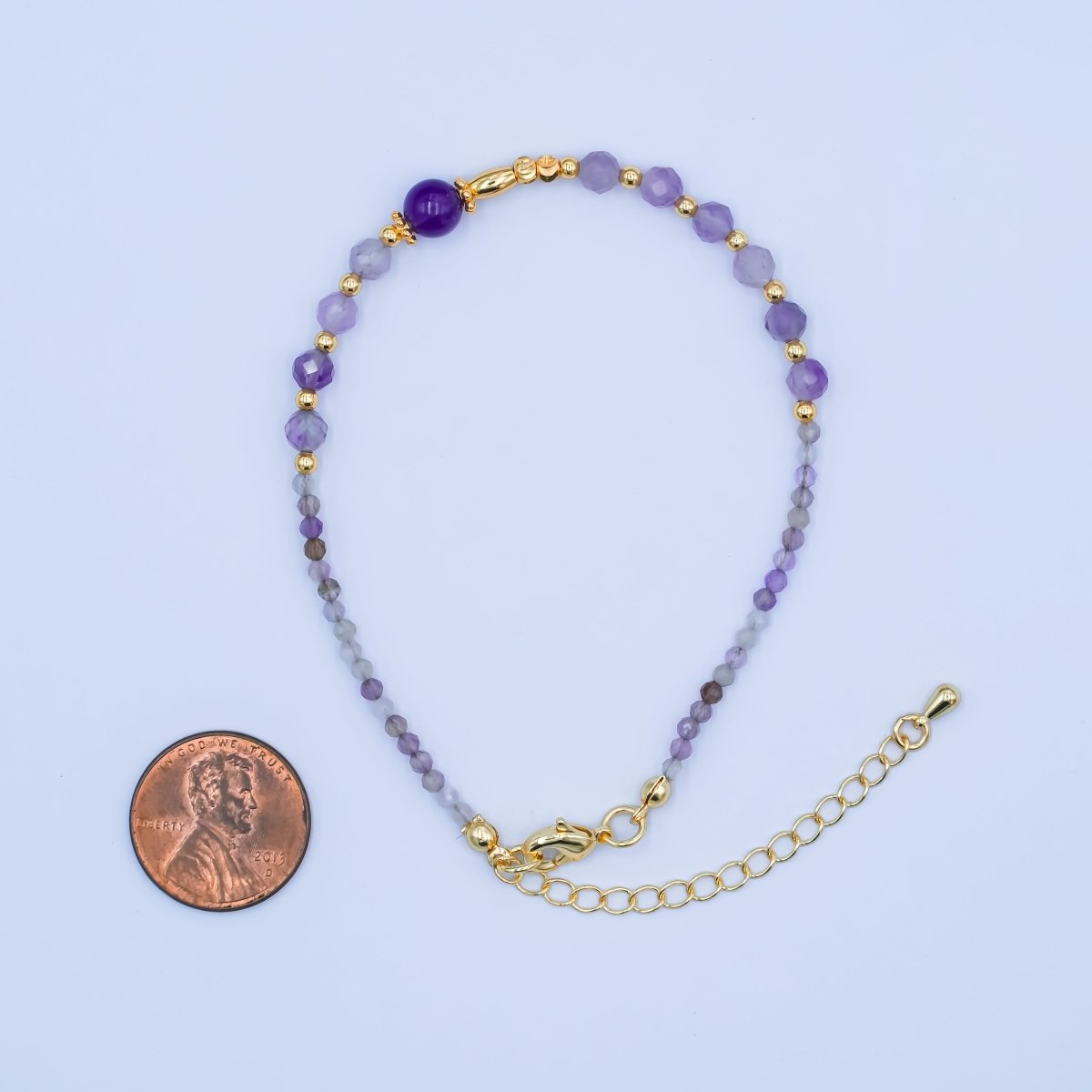 24K Gold Filled Purple Amethyst Gemstone 7.5 Inch Bracelet | WA - 2886 - DLUXCA