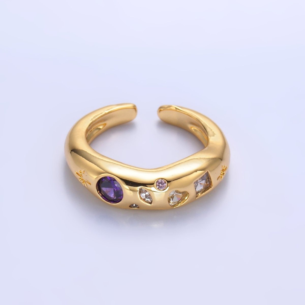 24K Gold Filled Purple CZ Abstract Celestial Galaxy North Star Ring | O671 - DLUXCA