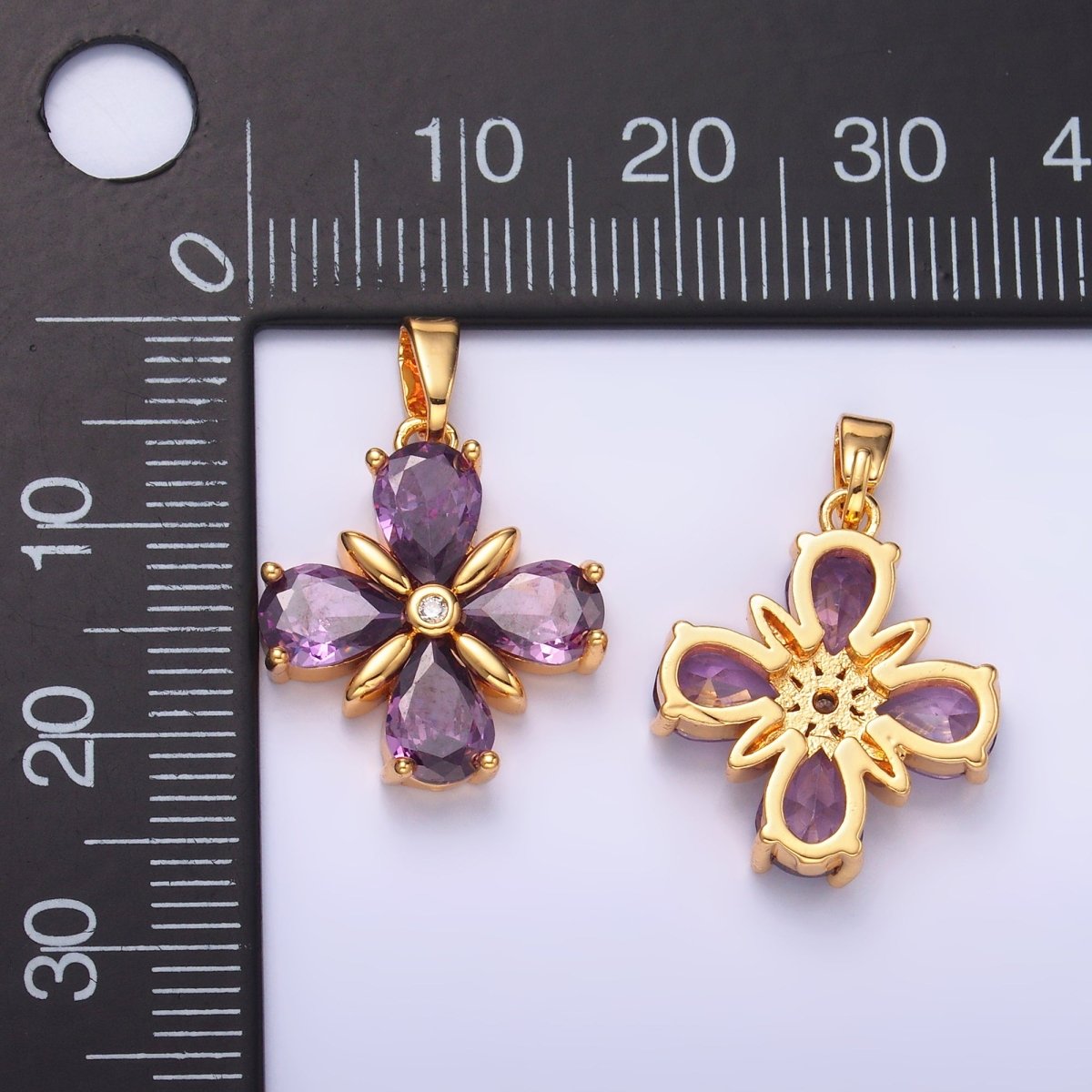 24K Gold Filled Purple CZ Clover Flower Pendant | AA1433 - DLUXCA