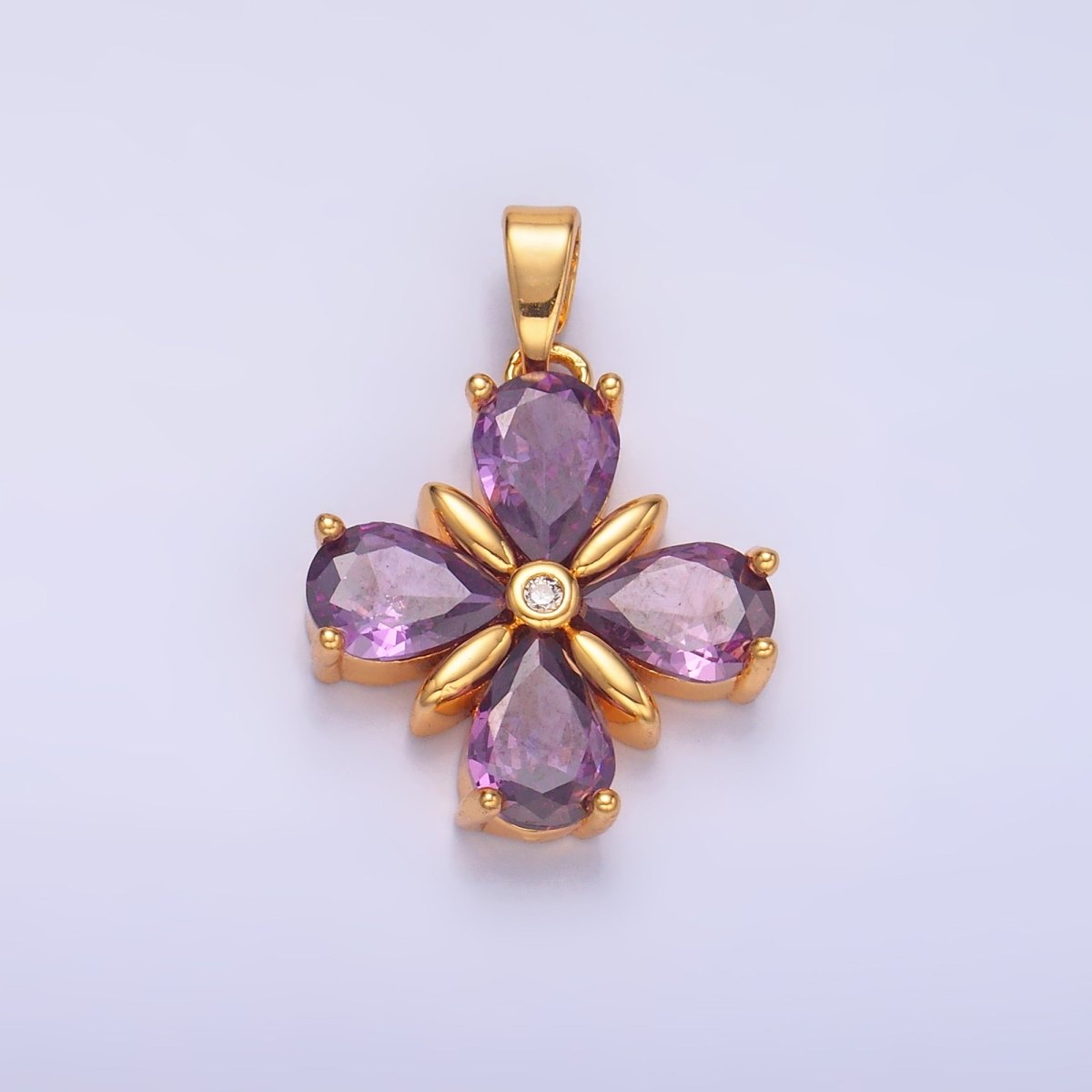 24K Gold Filled Purple CZ Clover Flower Pendant | AA1433 - DLUXCA