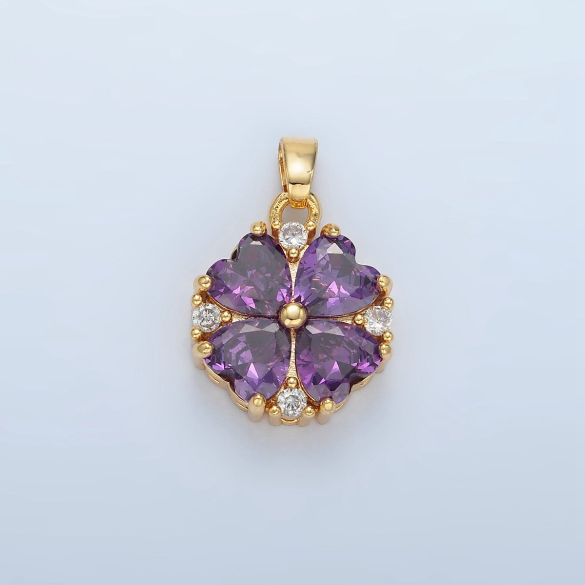 24K Gold Filled Purple CZ Heart Petal Flower Pendant | AA889 - DLUXCA