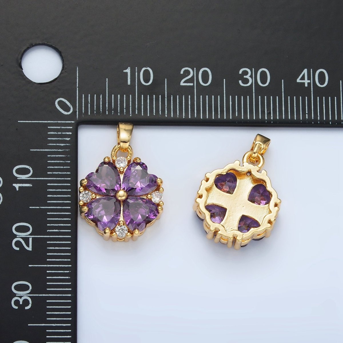 24K Gold Filled Purple CZ Heart Petal Flower Pendant | AA889 - DLUXCA