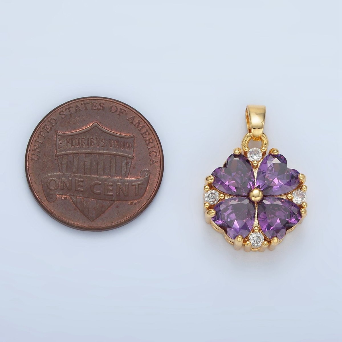 24K Gold Filled Purple CZ Heart Petal Flower Pendant | AA889 - DLUXCA