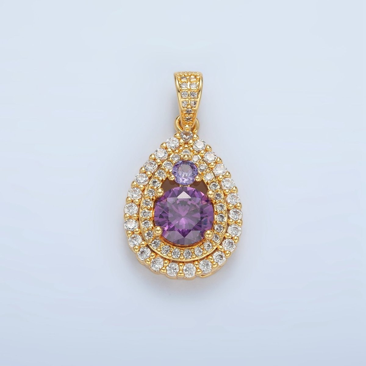 24K Gold Filled Purple CZ Micro Paved Teardrop Charm | AA890 - DLUXCA