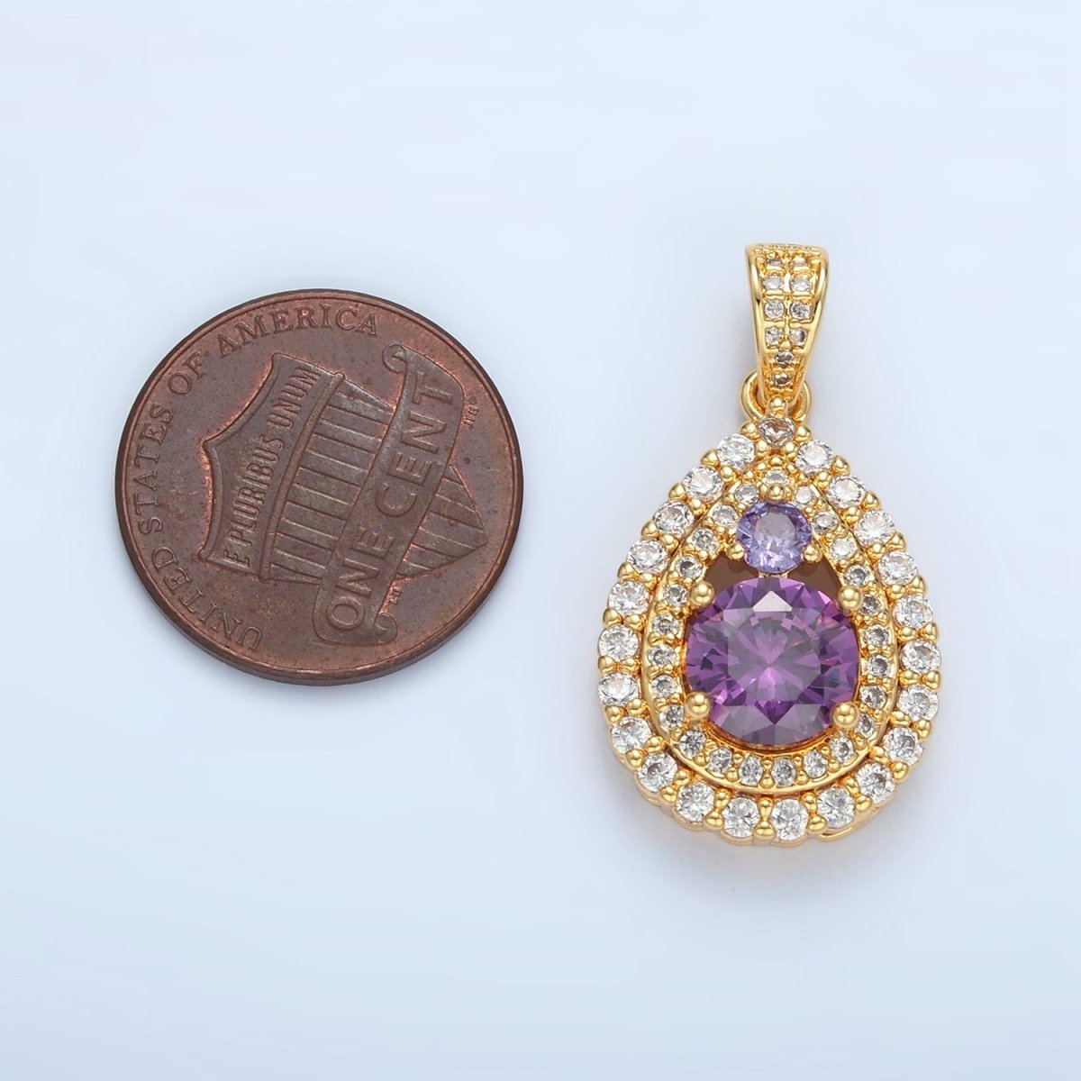 24K Gold Filled Purple CZ Micro Paved Teardrop Charm | AA890 - DLUXCA