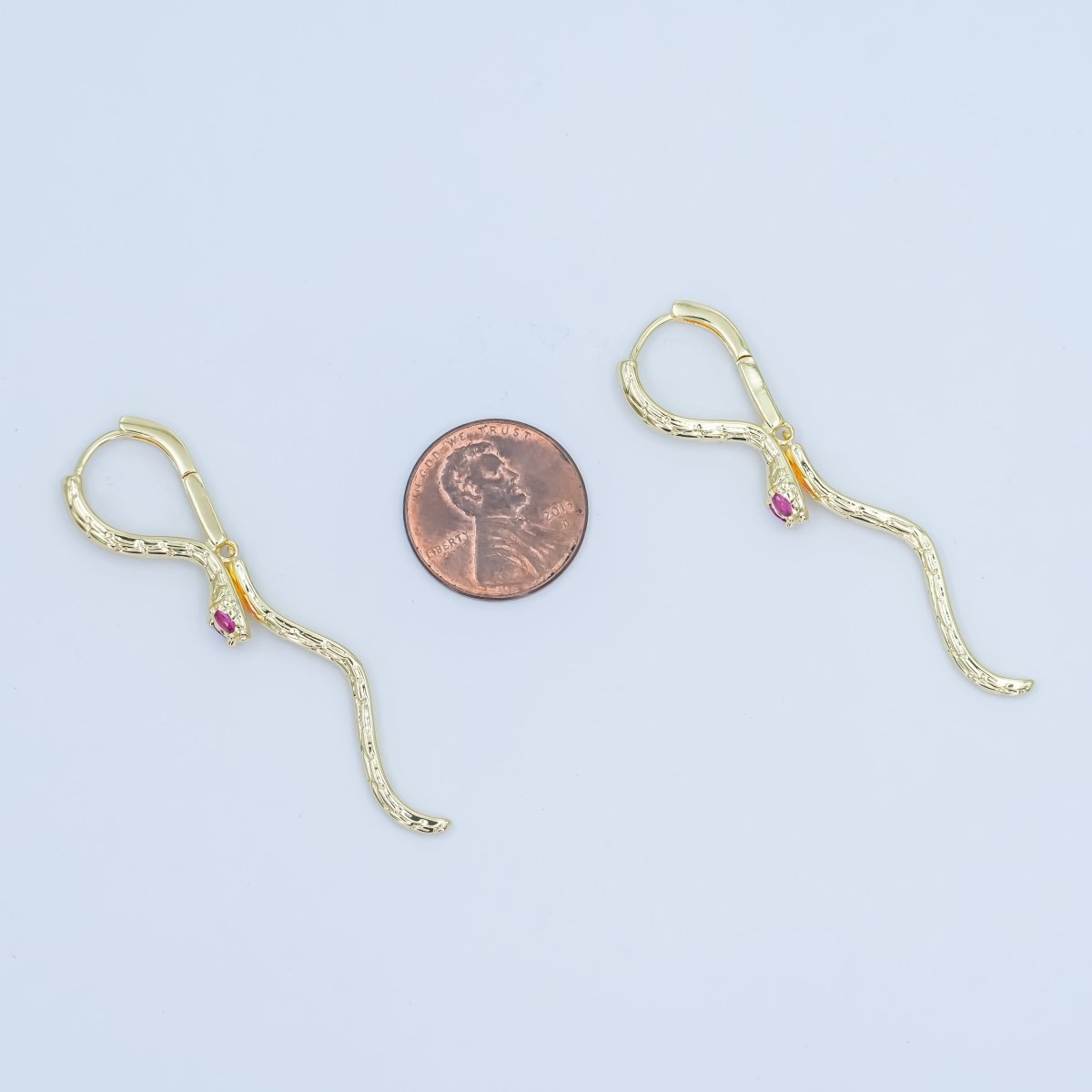 24K Gold Filled Purple CZ Serpent Snake Huggie Hoops Drop Earrings | AJ - 041 - DLUXCA